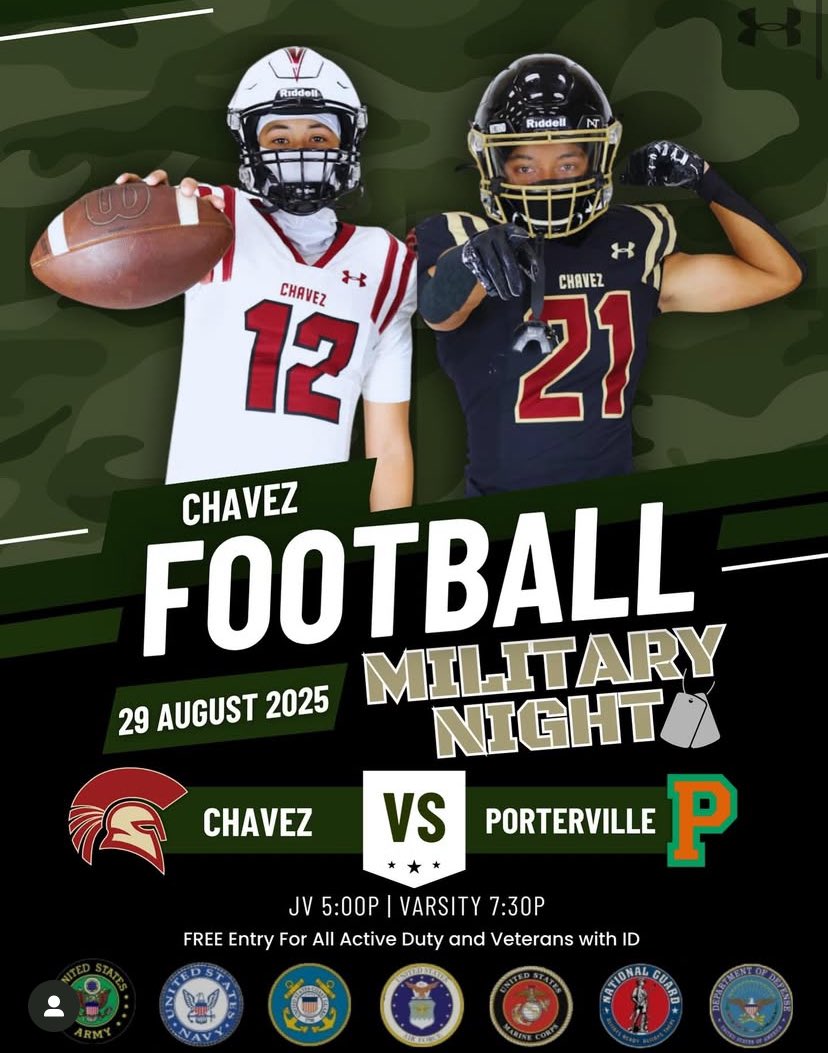 🚨 UPDATE! Our home football game has been moved to FRIDAY (08/29)! 

It’s Military Night! They promised to serve &amp; protect, and we promise to honor. All active duty and veteran enter FREE with ID! See you there! 🏈 #ChavezFootball #TitanStrong