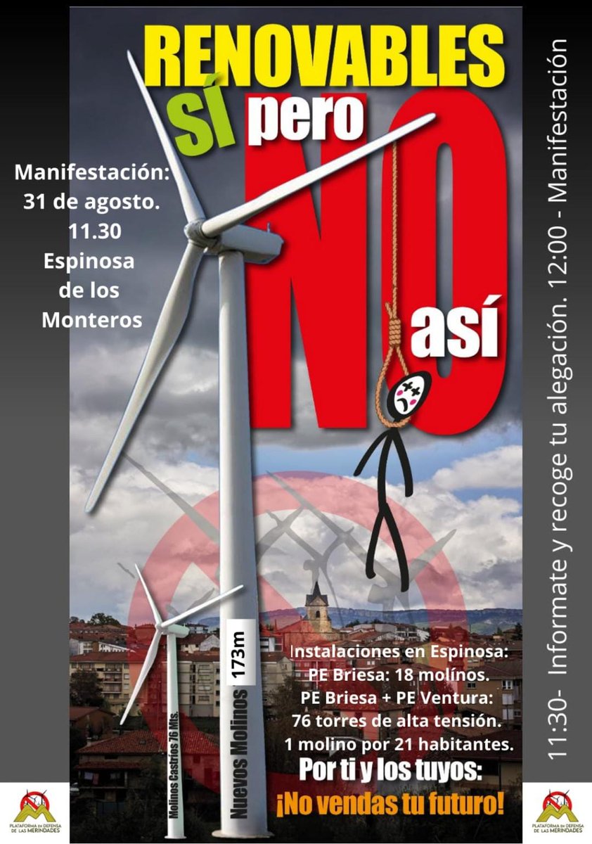 📢 Este domingo tod@s a Espinosa!

🏞 Desde el PCAS-TC Burgos rechazamos un modelo que arrasa con el territorio, deja impactos y se lleva los beneficios. Decimos NO a las macrogranjas, megaplantas y parques eólicos sin control ni respeto por la tierra.