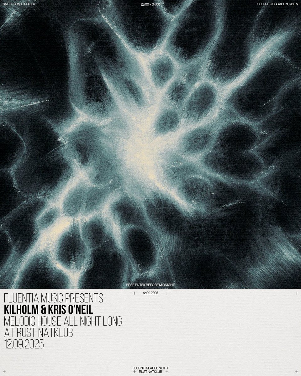 We're beyond excited to present the first <a href="/FluentiaMusic/">Fluentia Music</a> club night featuring <a href="/KrisONeil/">Kris O'Neil</a> &amp; <a href="/Kiholm/">Kiholm</a> for a night full of melodic progressive dance music at the legendary Club Rust in Copenhagen 🇩🇰 on Sept. 12th 🤩 Check out the event at facebook.com/events/1902390… for more details 🥰