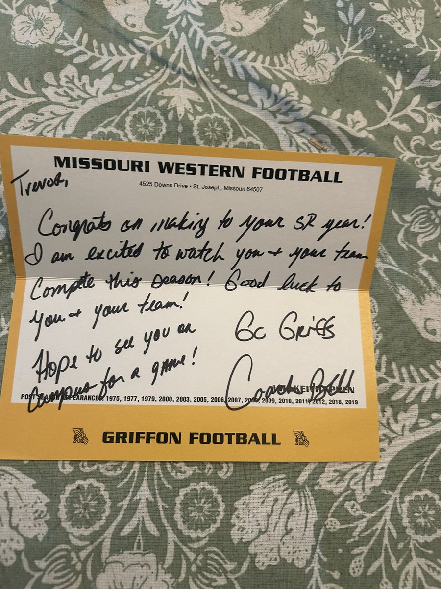 Thank you <a href="/abellboys/">Aaron Bell</a> for the letter. I always appreciate the love and support. I can’t wait to get up on campus this fall for a game. <a href="/MWSU_Football/">Missouri Western Football</a> <a href="/ParkviewVikings/">Parkview Football</a>