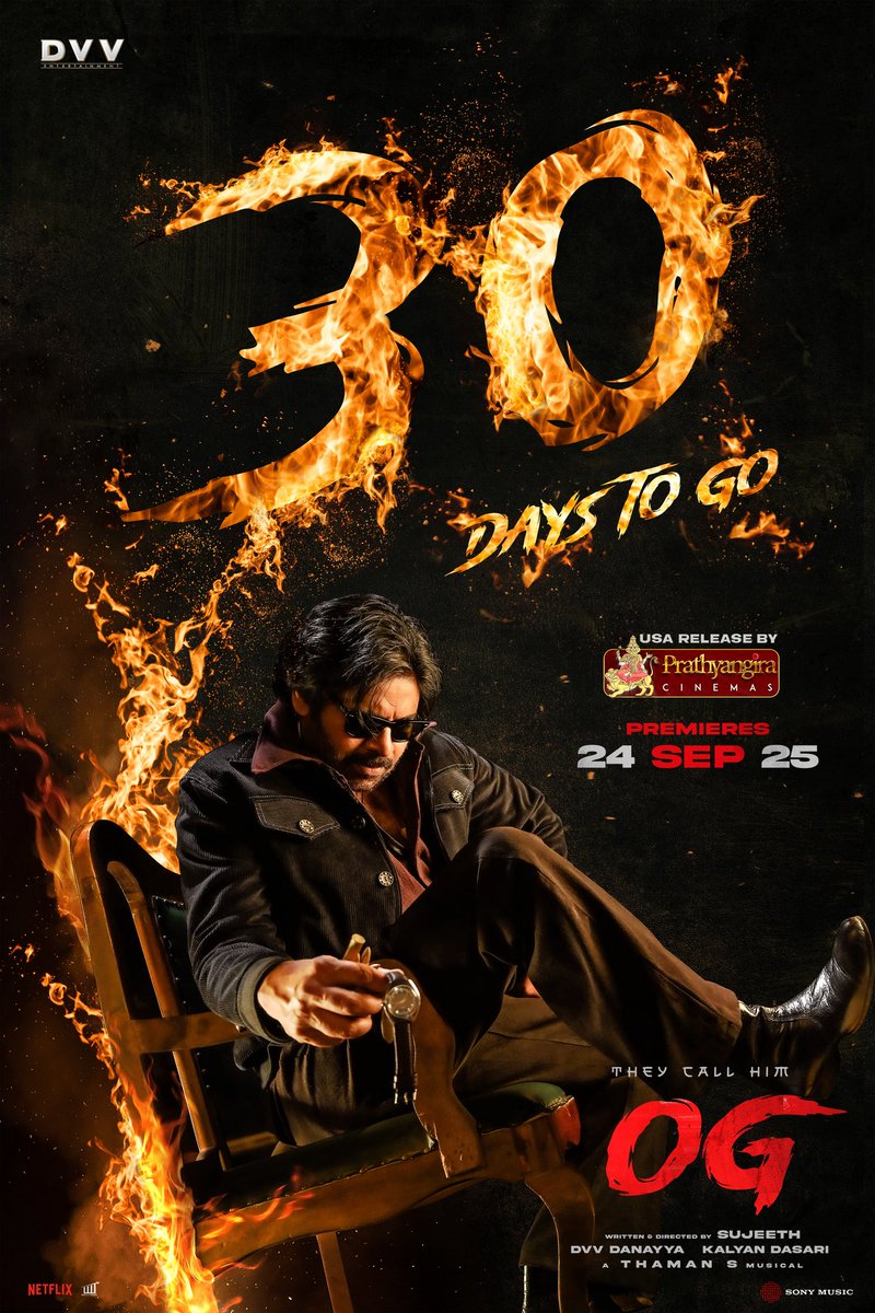 Hold Your Breath And Fear
Dragons Coming Near
Ojas Gambheera…. ❤️‍🔥❤️‍🔥❤️‍🔥

30 days to go…. 🤩🤩🤩

#OG Grand USA premieres on Sep 24th 

#TheyCallHimOG USA by <a href="/PrathyangiraUS/">Prathyangira Cinemas</a>