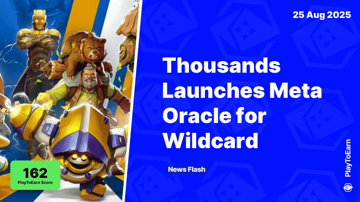 PlayToEarn's tweet photo. Thousands Launches Meta Oracle for Wildcard - Predict to Earn Rewards 💸

PlayToEarn Score: 162 📈

📺 Meta Oracle is the first metagame product on the @Thousandsxyz streaming platform allowing fans of @PlayWildcard to make predictions on various game forecasts

Read more 🧵