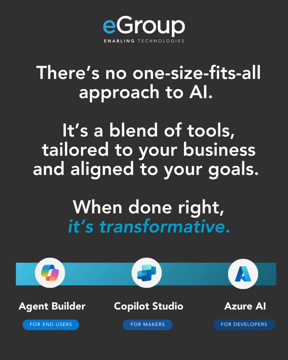 Microsoft’s AI tools aren’t one-size-fits-all.

In our latest blog, we break down how <a href="/Microsoft/">Microsoft</a> #Copilot, #CopilotStudio, and #AzureFoundry fit together to deliver the right mix of #productivity, customization, and enterprise scale.

👉 Read more here: bit.ly/4fPZY9j