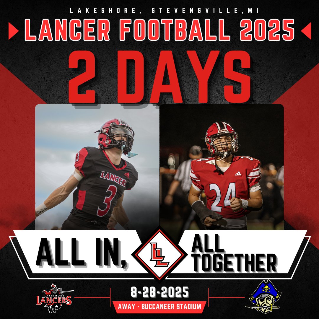2 Days. No more talk. No more waiting. It’s almost time to unleash the red &amp; white.

#AllInAllTogether #LakeshoreFootball #GoLancersFB