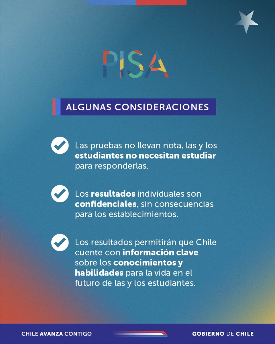 ¡Agradecemos a quienes participan de PISA 2025! Esta semana comienza su aplicación en Chile, y sus resultados permitirán al país contar con información clave sobre los conocimientos y habilidades para la vida en el futuro de las y los estudiantes: agenciaeducacion.cl/estudios-inter…