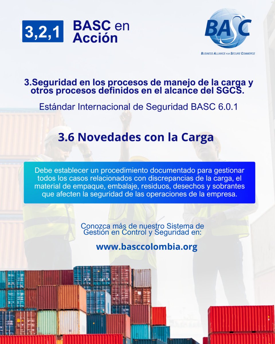 📦🔐 Sr. Empresario, recuerde:

Cumplir con los requisitos del SGCS BASC es dar un paso con la seguridad de la cadena de suministro.

#SomosBASC
#BASCenAcción