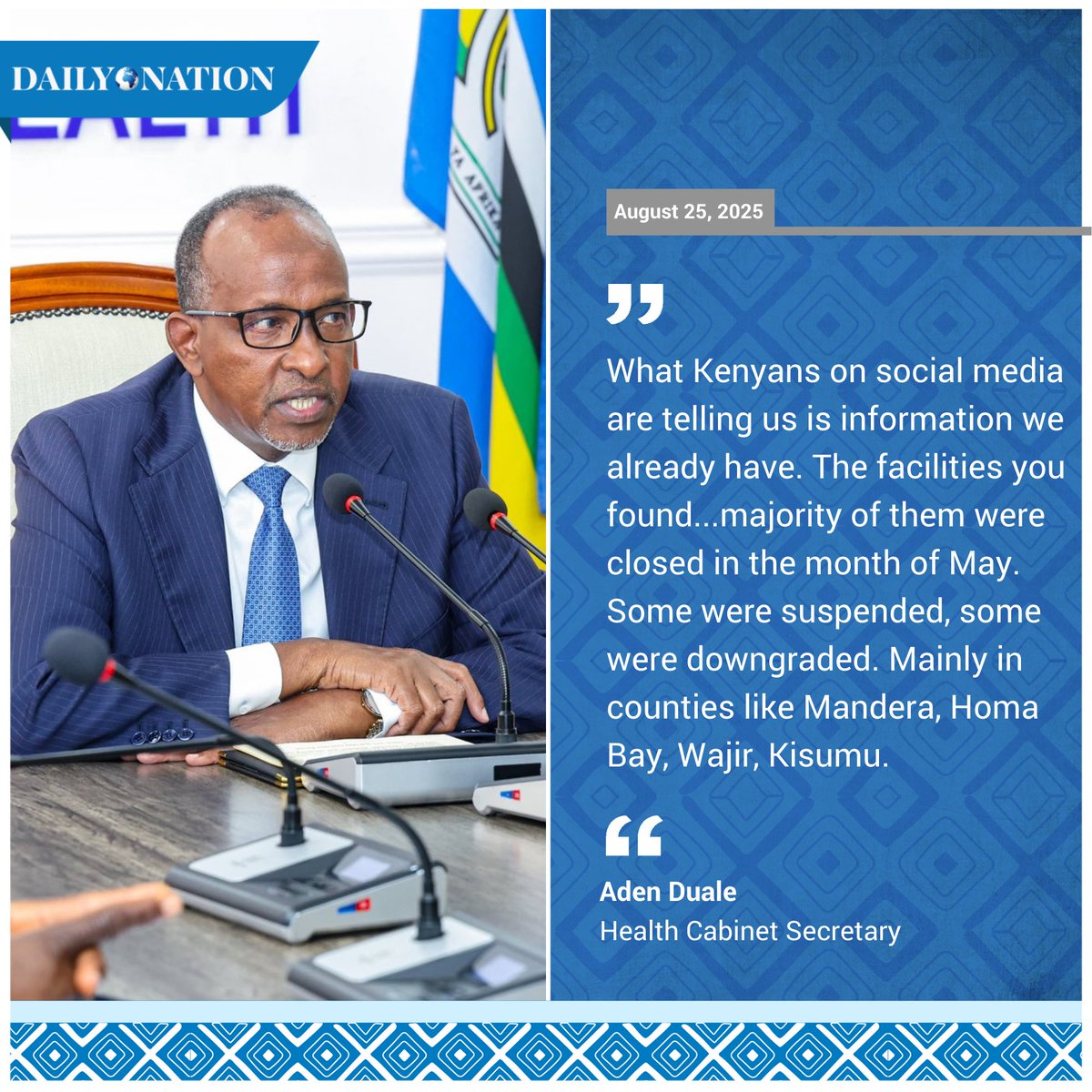 CS Duale responds to issue of SHA payments made to phantom hospitals