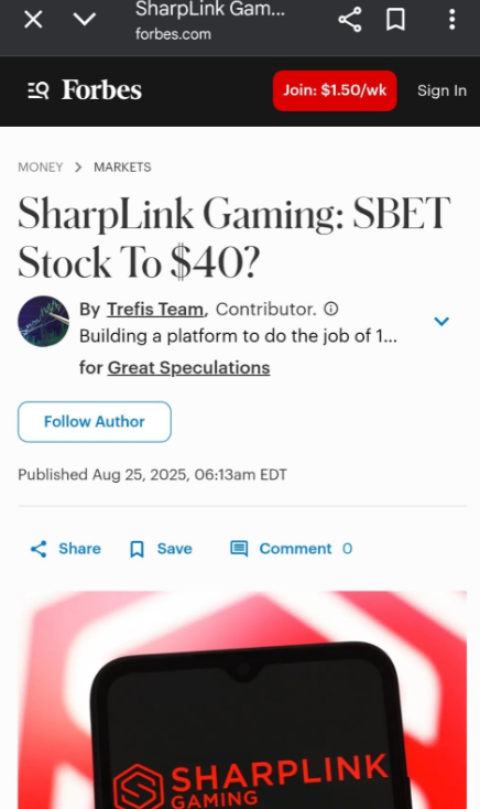 $SBET na beh.. See.. Forbes also talking sbet.. 🫢