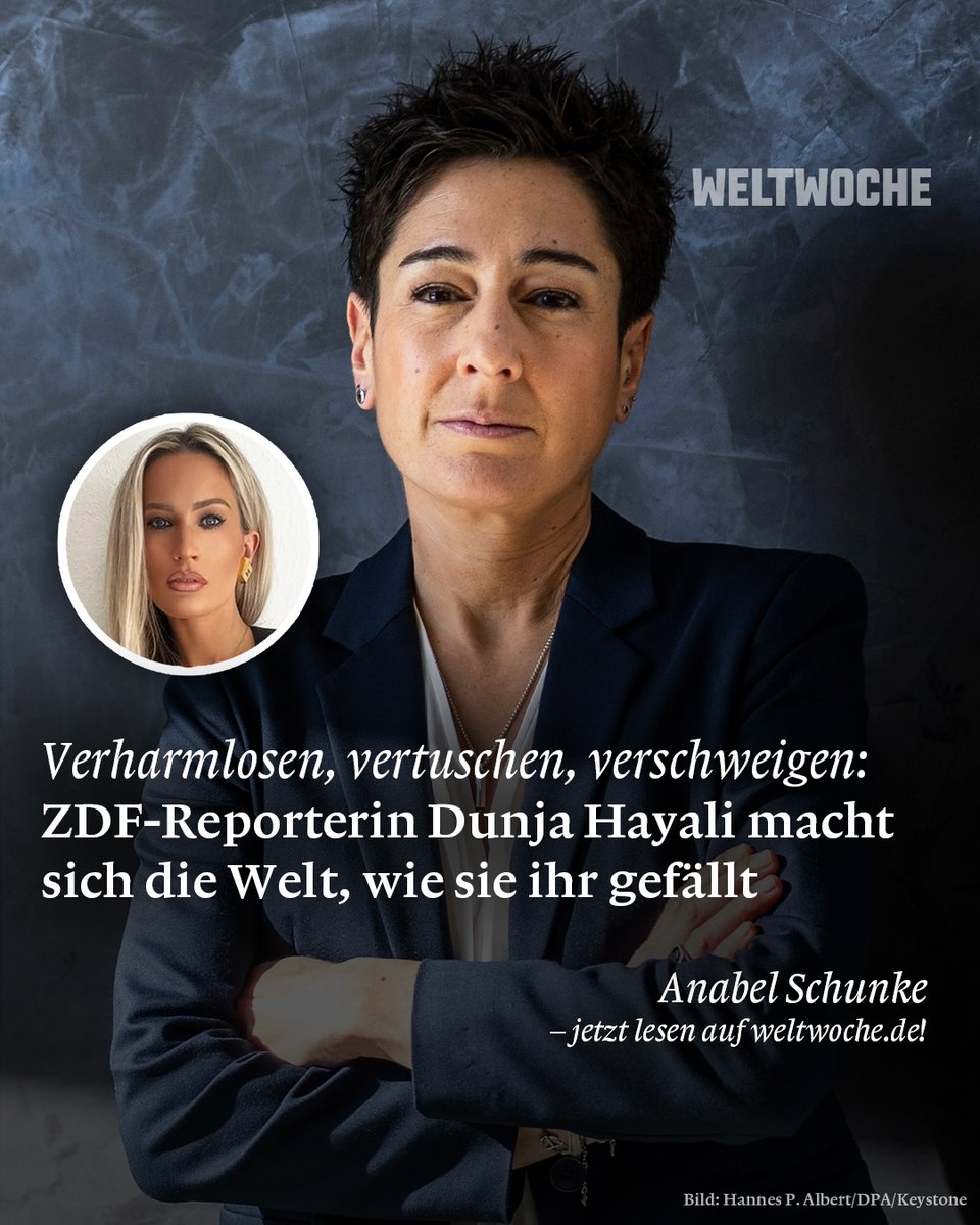 Die Weltwoche (@weltwoche) on Twitter photo Verharmlosen, vertuschen, verschweigen: ZDF-Reporterin Dunja Hayali macht sich die Welt, wie sie ihr gefällt
<a href="/ainyrockstar/">Anabel Schunke</a>
🔗 Hier ganzen Artikel lesen: weltwoche.de/daily/verharml… Verharmlosen, vertuschen, verschweigen: ZDF-Reporterin Dunja Hayali macht sich die Welt, wie sie ihr gefällt
<a href="/ainyrockstar/">Anabel Schunke</a>
🔗 Hier ganzen Artikel lesen: weltwoche.de/daily/verharml…