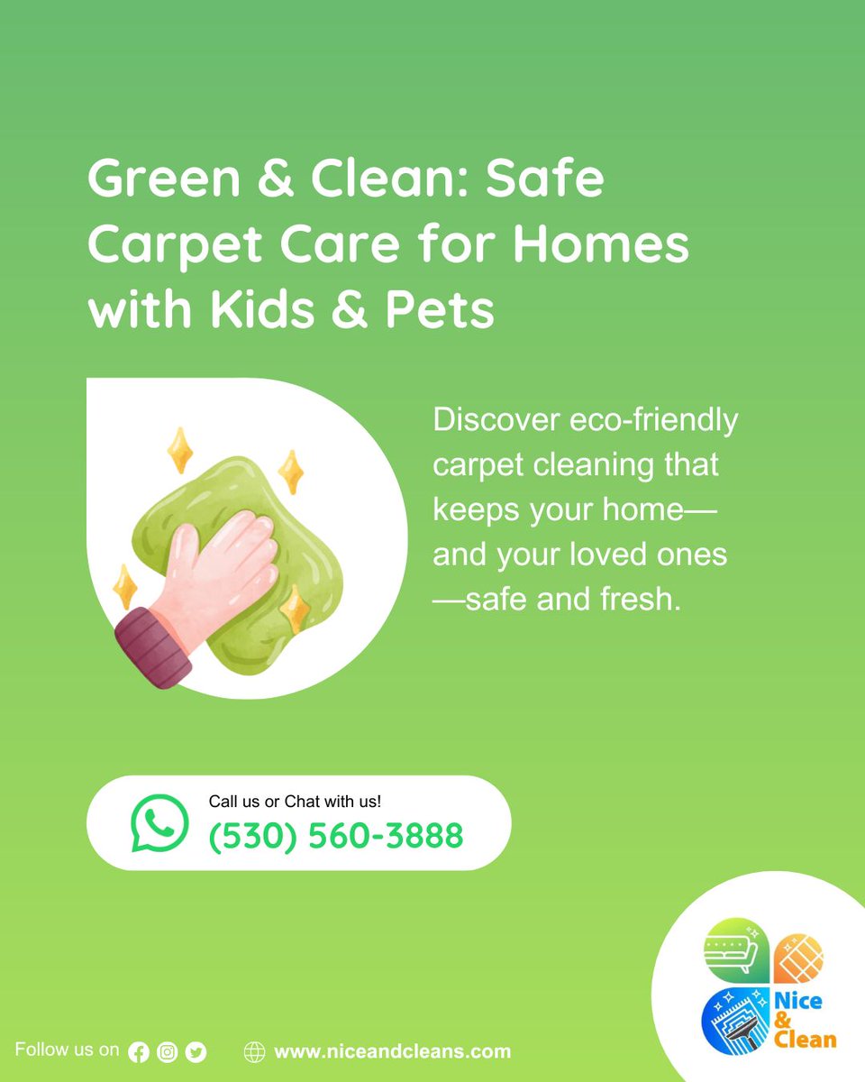 ✨ Fresh Floors, Safe Home ✨

Eco-friendly carpet cleaning that’s tough on dirt but gentle on kids, pets, and your peace of mind. 🌿💧

#greencleaning #SanFrancisco 

Call us or Chat with us on Whatsapp: (530) 560-3888 | (415) 941-8921
Visit: niceandcleans.com