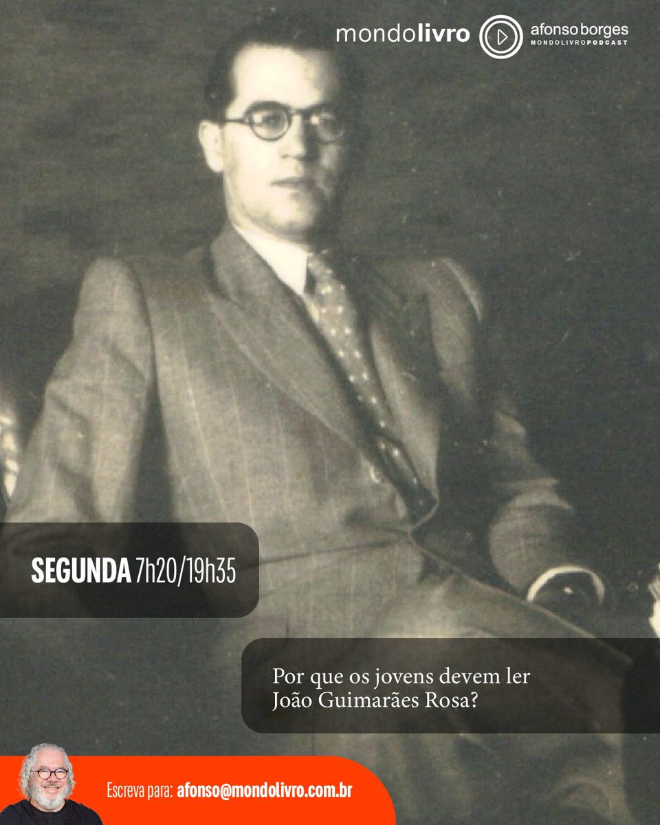 Mondolivro Podcast (@mondolivro) on Twitter photo João Guimarães Rosa transformou a língua portuguesa em ritmo de aventura: ele inventa palavras, recria expressões, mistura o erudito com o popular. Hoje, <a href="/afonsoborges/">Afonso Borges</a> fala sobre esse autor, dirigindo-se especialmente aos jovens leitores. Não perca: bit.ly/45RBEQ7 João Guimarães Rosa transformou a língua portuguesa em ritmo de aventura: ele inventa palavras, recria expressões, mistura o erudito com o popular. Hoje, <a href="/afonsoborges/">Afonso Borges</a> fala sobre esse autor, dirigindo-se especialmente aos jovens leitores. Não perca: bit.ly/45RBEQ7