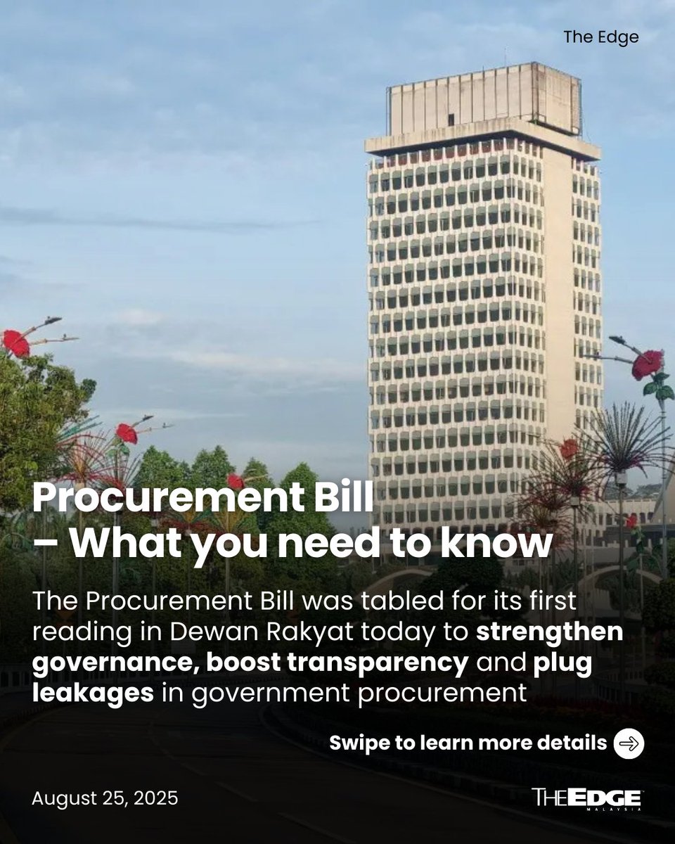 theedgemalaysia's tweet image. The  Government Procurement Bill 2025, which was tabled for its first  reading today, aims to standardise and close the loopholes in government  procurement processes.

Here&apos;s what you need to know about the bill.