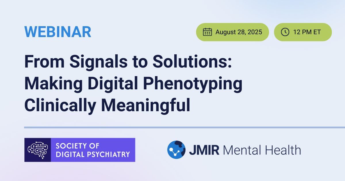 📣 #WEBINAR: Explore 'From Signals to Solutions: Making Digital Phenotyping Clinically Meaningful.'

Join <a href="/DrAbbyOrtiz/">A. Ortiz</a> &amp; <a href="/JohnTorousMD/">John Torous, MD MBI</a> on August 28 to learn about bridging the gap between algorithm development and practical clinical use.

Register: hubs.la/Q03CQF2f0