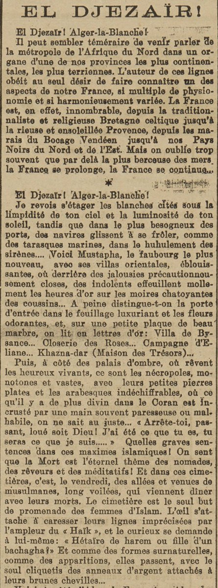 Jeedhr's tweet image. Article du 12 août 1920.
El Djazaïr !