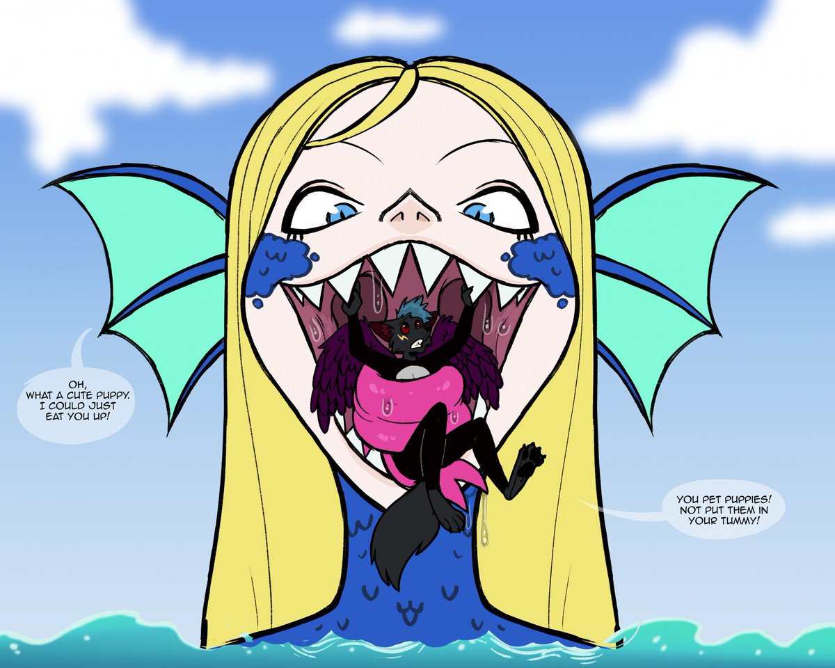 VergilLunar's tweet photo. All the art I've gotten from @The_Tuna_Fish thus far
Penelope sure loves the puppy she adopted XD
#vore #maw #dragon #dragonss #siren #ocean #sea #macro #micro #maw #wolf #giant #giantess https://t.co/M81zmZ6OqD