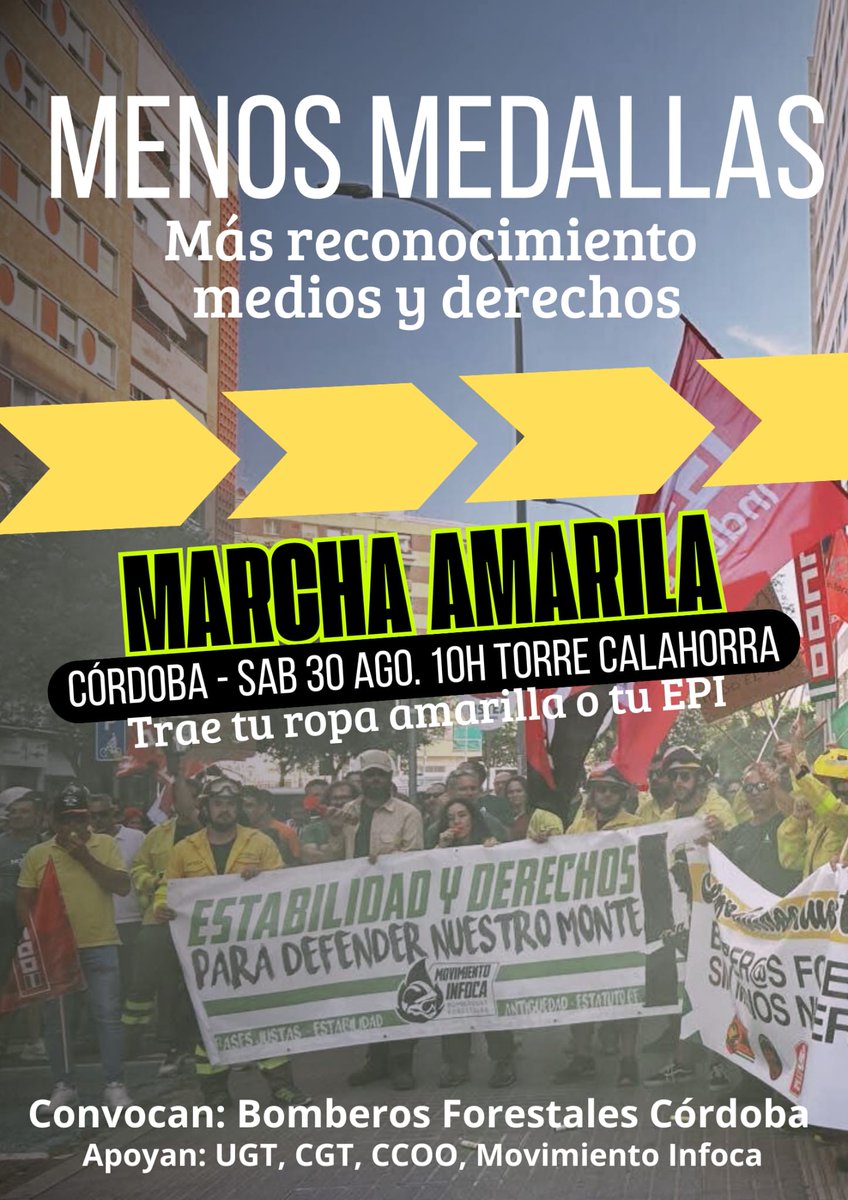 Cuidar a quienes protegen los montes
Cuidar a quienes salvan vidas 🦌
Cuidar a quienes dan su vida por Andalucía🧑‍🚒

💚Se merecen trabajar en condiciones dignas, de forma segura y con los medios suficientes. 

Nos vemos el 30 de agosto en Cordoba. 

#yoapoyoalosbomberosforestales