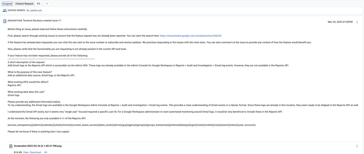 _xDeJesus's tweet image. 👏GMail audit logs retrievable from Reports API in Google Workspace! I&apos;ve been looking forward to this for +2 years now lol May be some good hunting queries by correlating `token` and `gmail` activity. #threatdetection #google

developers.google.com/workspace/admi…