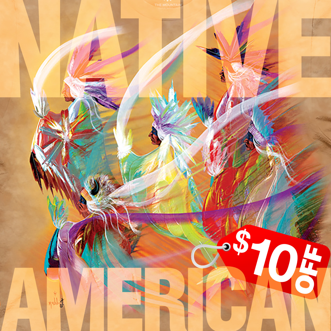 $10 OFF Native American 4 Designs themountain.com/weekly-special… The Founders, Rainbow Dance, New Meeting of the Clan Seekers &amp; Dreams of Wolf Spirit on-sale from $25 #MountainArtwear #themountainteeshirts #themountainshirts #nativeamerican #wolf