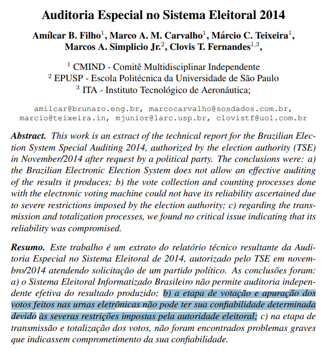 Só é auditável a parte de transmissão e totalização, não a de votação e apuração. Essa é a conclusão oficial da última (e única) tentativa de auditoria, contratada pelo PSDB em 2014.

Esse é o fato, o resto é gente tentando enganar vocês.

Fora que esse raciocínio 'até hoje não