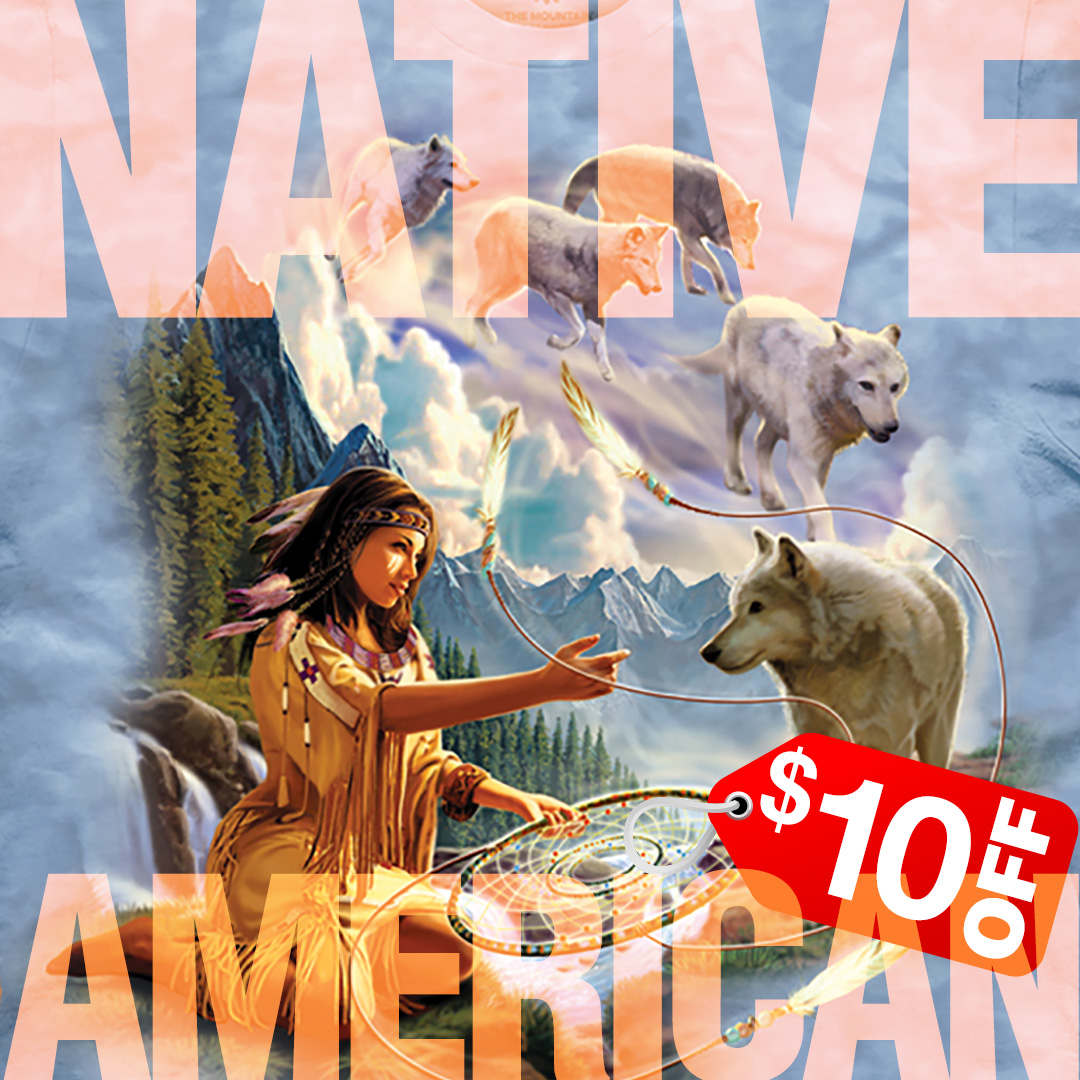 $10 OFF Native American 4 Designs themountain.com/weekly-special… The Founders, Rainbow Dance, New Meeting of the Clan Seekers &amp; Dreams of Wolf Spirit on-sale from $25 #MountainArtwear #themountainteeshirts #themountainshirts #nativeamerican #wolf
