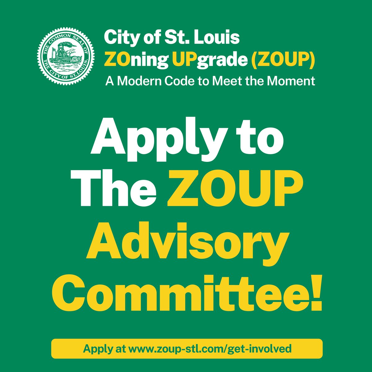 Help shape St. Louis' first major zoning rewrite and map update since the 1950s!

The City of St. Louis is launching a comprehensive process to overhaul the City’s zoning code—the Zoning Upgrade: a modern code to meet the moment.