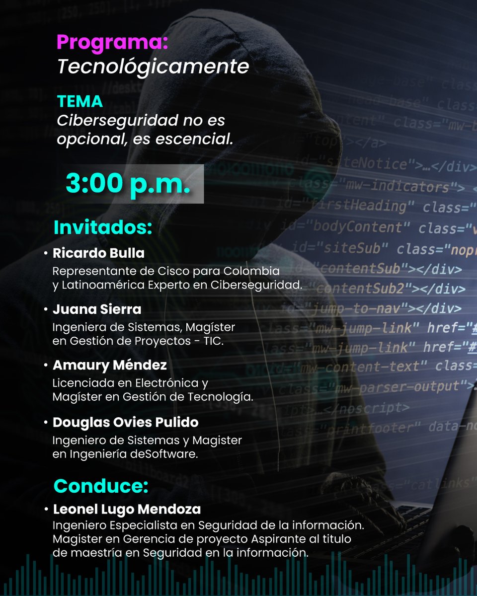 Universitariad4's tweet image. 🎙️ Hoy en la Radio IUDC 🔥
🕛 12:00 p.m. Arquitectura en voz alta
🕒 3:00 p.m. Tecnológicamente – Ciberseguridad no es opcional 🚨
🔴 En vivo por YouTube y web oficial.
#RadioEnVivo #Arquitectura #Ciberseguridad #UniversitariaDeColombia #IUDC