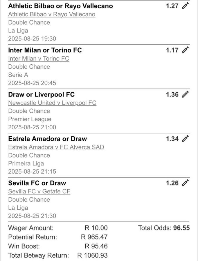 BetwayCode43687's tweet image. BWD0226CA
Strictly double chances🔥💥
Use old Betway app 🙏
#BetwayCodes 
#betway