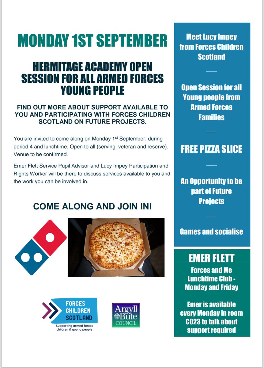 Hermitage Academy Open Afternoon Session for all Armed Forces young people on 1st September (Period 4 and lunchtime) <a href="/HermitageAcad/">Hermitage Academy</a> #armedforceshelensburgh