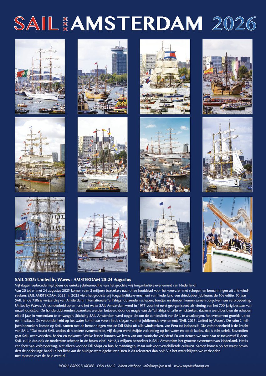 Royaleurope's tweet photo. Beleef de magie van SAIL het hele jaar door!
De SAIL 2026 Wandkalender staat vol adembenemende foto’s van majestueuze tall ships en onvergetelijke momenten. 🛒 Bestel nu via https://t.co/rYyZCSYTUC
#SAIL2025 #TallShips #Kalender2026 https://t.co/2bpFdCHEi7