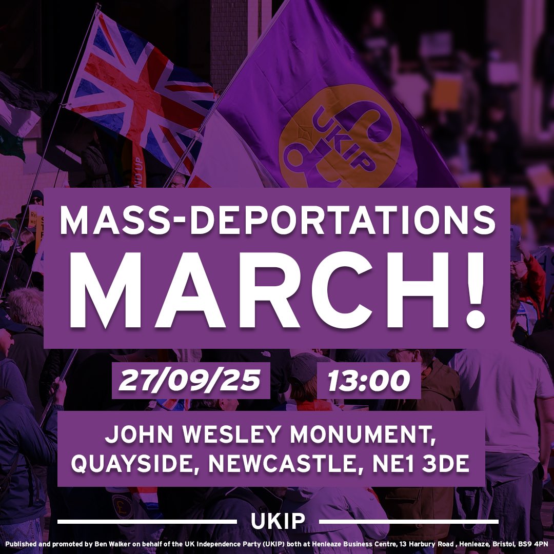 The Mass-Deportations Tour continues to Newcastle. 

Join us at 1pm on the 27th of September at the John Wesley Monument in Newcastle to demand every illegal migrant in Britain is deported!