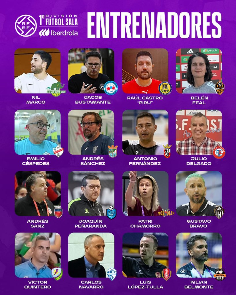 🎯 Banquillos listos, pizarras preparadas.
 
Os presentamos a las 1⃣6⃣ entrenadoras y entrenadores de #PrimeraIberdrolaFS
 
🔥 La cuenta atrás para el gran espectáculo ya está en marcha.
 
¿Quién levantará el título? 👩‍🏫🧑‍🏫
 
#FutsalRFEF