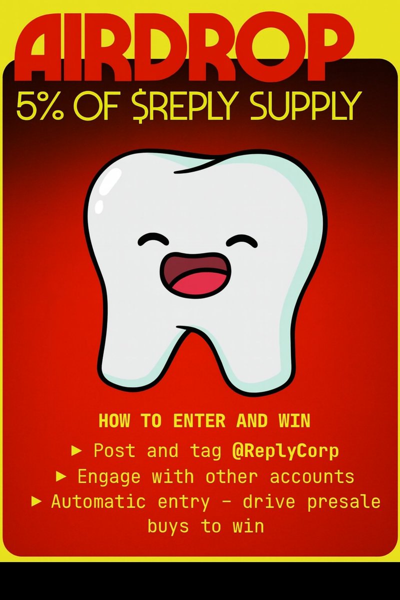 🦷Teeth🦷 (@nfteeth_art) on Twitter photo Gm🦷
A remindoooor that <a href="/chompies_nft/">Chompies🦷✳️</a> & Bitemares holders, along with some other amazing communities, unlocked a $REPLY airdrop multiplier boost⚡️
Post and comment tagging <a href="/ReplyCorp/">ReplyCorp</a> to enter automatically.
Together, we level up🔥 Gm🦷
A remindoooor that <a href="/chompies_nft/">Chompies🦷✳️</a> & Bitemares holders, along with some other amazing communities, unlocked a $REPLY airdrop multiplier boost⚡️
Post and comment tagging <a href="/ReplyCorp/">ReplyCorp</a> to enter automatically.
Together, we level up🔥