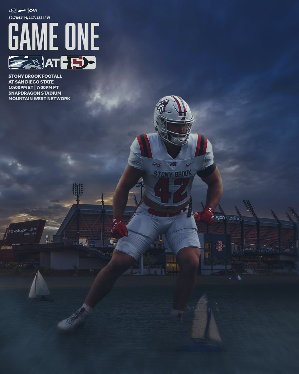 Stony Brook Football (@stonybrookfb) on Twitter photo Game One โ California Dreaming ๐ญ
๐ San Diego State
๐
Thursday, Aug. 28
โฐ 7 pm (PT), 10 pm (ET)
๐ San Diego, Calif.
๐๏ธ Snapdragon Stadium
๐๐บ x #As1 x <a href="/anthonyferre1li/">Anthony Ferrelli</a> Game One โ California Dreaming ๐ญ
๐ San Diego State
๐
Thursday, Aug. 28
โฐ 7 pm (PT), 10 pm (ET)
๐ San Diego, Calif.
๐๏ธ Snapdragon Stadium
๐๐บ x #As1 x <a href="/anthonyferre1li/">Anthony Ferrelli</a>