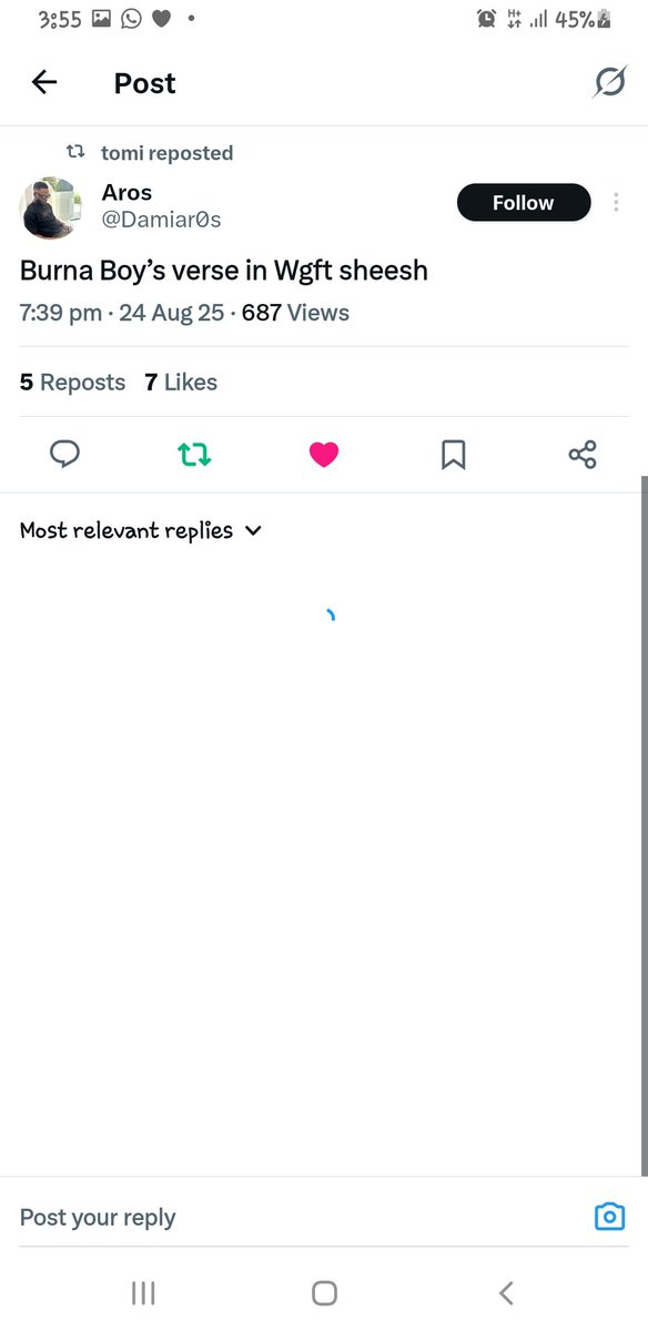 Yeah, Burna's verse no sweet but I don get up to 7 screenshot now, now bring 3 screenshot of people praising wizkid's verse in one dance.