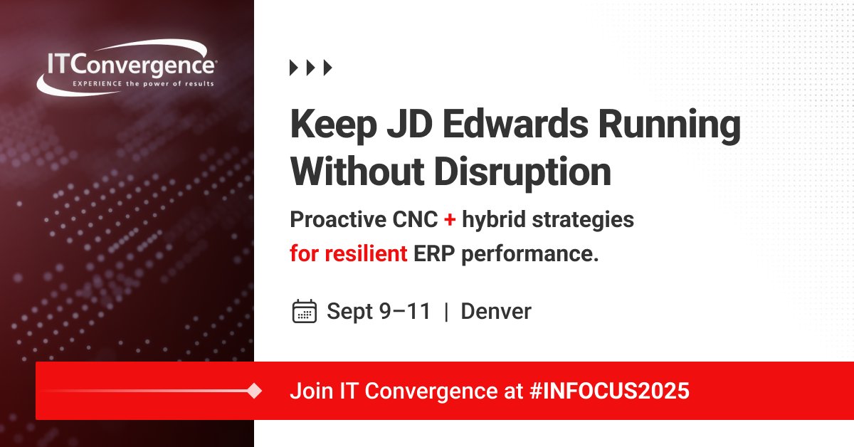 Finance teams: imagine instant AR reporting inside Teams.
We’ll show you how at #INFOCUS2025.

Sept 10 | 8:00 AM MT | Session P-051397

hubs.ly/Q03Fdh020

#JDEdwards #JDE #Automation #Orchestrator #AI #MicrosoftTeams #ERP #Finance