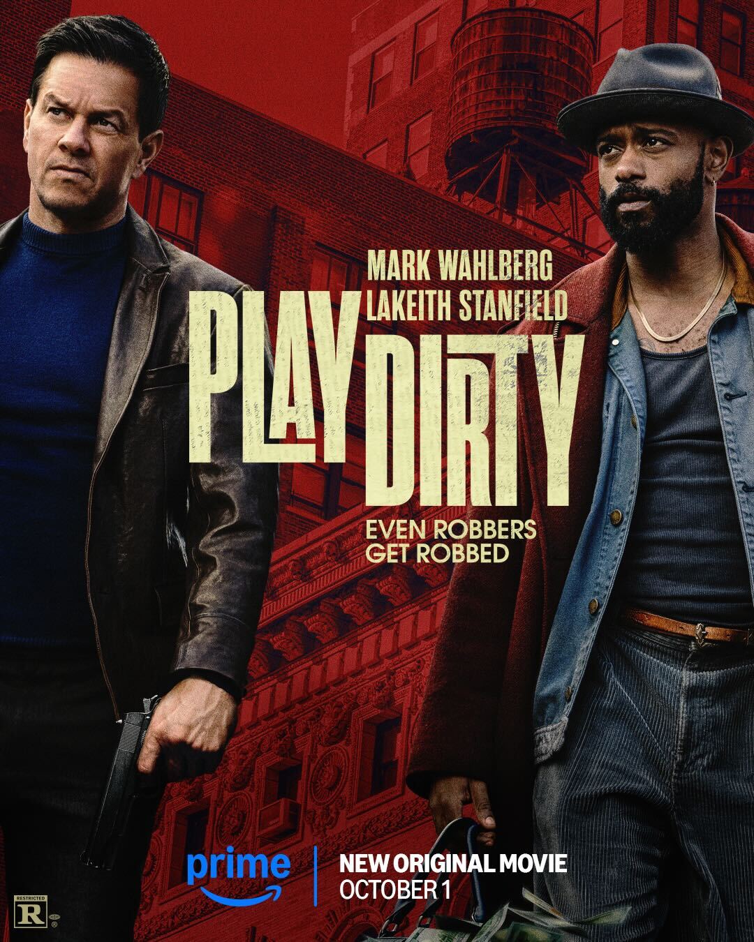 Mark Wahlberg & LaKeith Stanfield in Play Dirty poster op Amazon Prime Video
