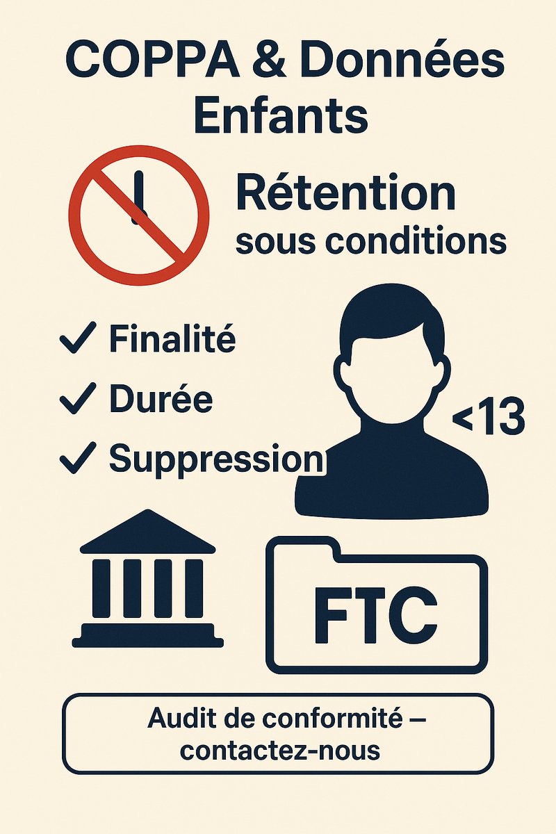 🕒❌ Fin du stockage illimité : COPPA impose désormais une politique claire de rétention pour les données enfants. Prêt ? Ecrivez-nous pour un audit express.
#DataRetention #COPPA #Privacy
