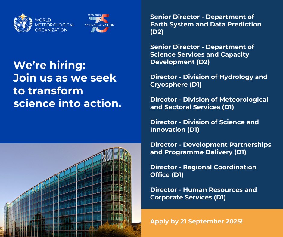 🇺🇳The WMO is implementing a strategic reorganization to better serve Members through enhanced integration of weather, climate, water, and environmental sciences in an Earth system approach. Explore these transformational leadership opportunities: erecruit.wmo.int/public/
