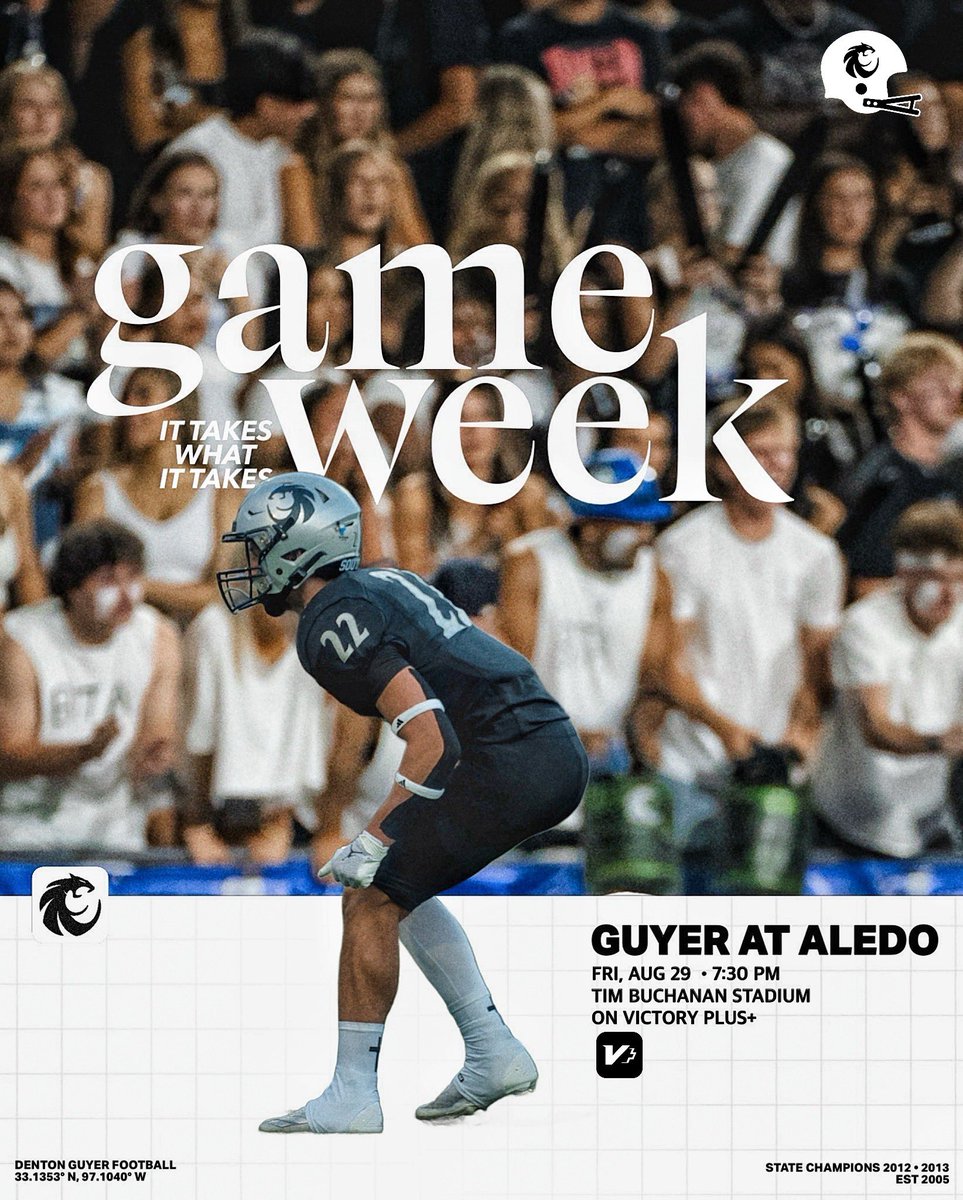 𝐆𝐚𝐦𝐞 𝐖𝐞𝐞𝐤

Guyer at Aledo 
🕢 7:30 PM 
📍Tim Buchanan Stadium 
🎟️ tinyurl.com/2tzv37r3
📺 <a href="/victoryplustv/">Victory+</a> 

⚪️⚪️ White Out⚪️⚪️

#Southside | #DifferentBreed