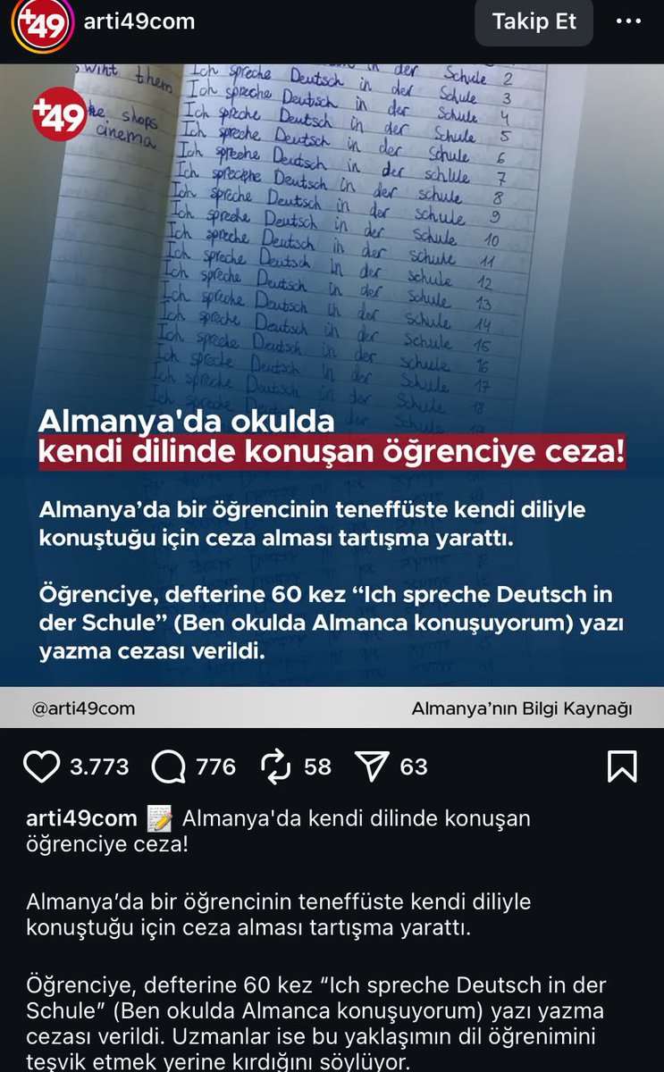 Almanyada kendi dilini konuşan çocuğa ceza verilmiş. Aynı Almanya, Suriyeliler Türkiyede kalsın ve Arapça konuşsun diye mülteci derneklerine dünyanın fonunu aktarıyor ve Kürtçe resmi dil olsun diyor :) Çünkü herkes ULUS devlet yapısını korusun ama Türkiye parçalansın :)
