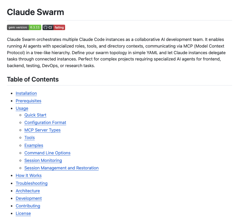 Claude Swarm turns multiple Claude instances into an AI Agent team.

Just define your team in YAML and watch AI agents automatically handle frontend, backend, testing, and DevOps.

100% Opensource.