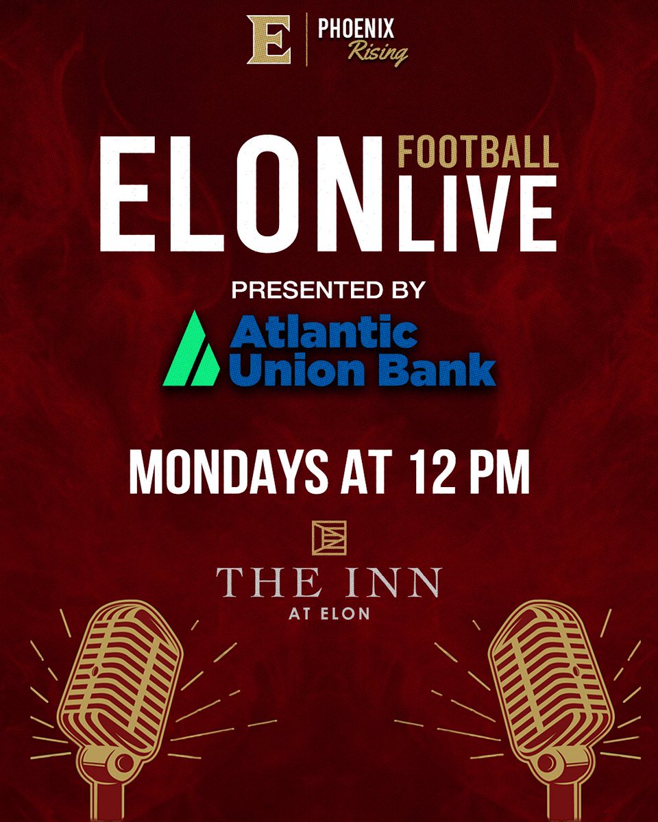 We are less than ONE HOUR away from our first Elon Football Live!

If you can’t make it to The Mark at the Inn at Elon, click the link below to listen LIVE! 

thevarsitynetwork.com/audioapplink/s…

#PhoenixRising | #AED