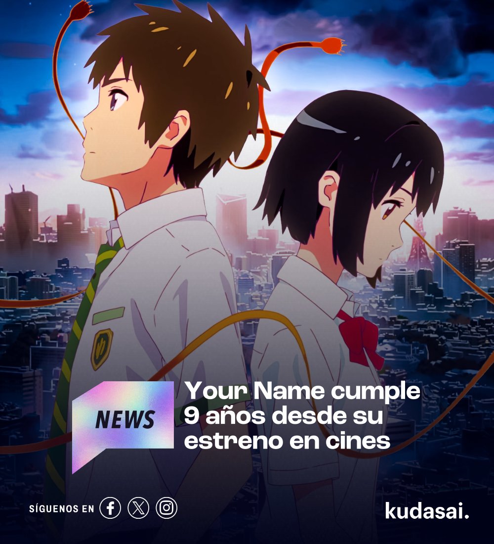 ✨ Hoy se cumplen 9 años del estreno de “Your Name” (2016), la película que catapultó a Makoto Shinkai a la fama mundial.

Con una animación deslumbrante, una historia de amor marcada por el destino y el inolvidable soundtrack de RADWIMPS, se convirtió en un fenómeno cultural y