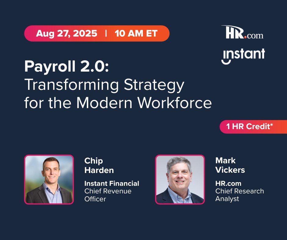 Join <a href="/HRdotcom/">HR.com</a>'s Mark Vickers &amp; <a href="/beinginstant/">Instant Financial</a>'s CRO Chip Harden for an exclusive webcast—payroll trends, AI, earned wage access &amp; more.

🎥 Payroll 2.0: Transforming Strategy for the Modern Workforce
🗓 Aug 27 | 10 AM ET
🔗 Register: bit.ly/4mXiAGT

#PayrollSolutions