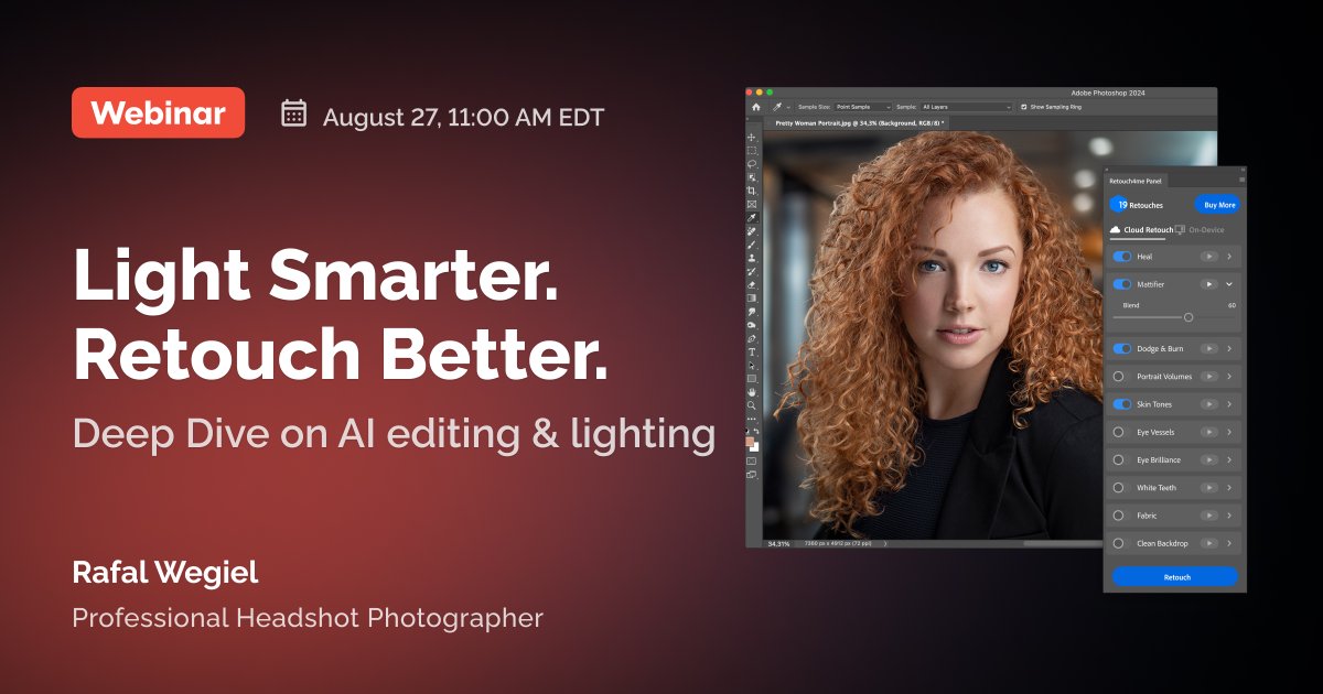 rafalwegiel's tweet image. 🚀 Free Webinar with Retouch4Me! 📷 Aug 27, 2025 | 📷 Free to join → shorturl.at/NPZH3 #Photography #Retouching #AI