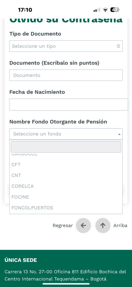 Tatacoacr's tweet photo. @FopepCo En la lista de fondos otorgantes de pensión no aparece el fondo que le paga a mi Mamá (Fomag). Este requisito es indispensable para poder entrar y saber exactamente porque este mes le pagaron menos. Gracias por la ayuda. https://t.co/JMHIcWr6L3