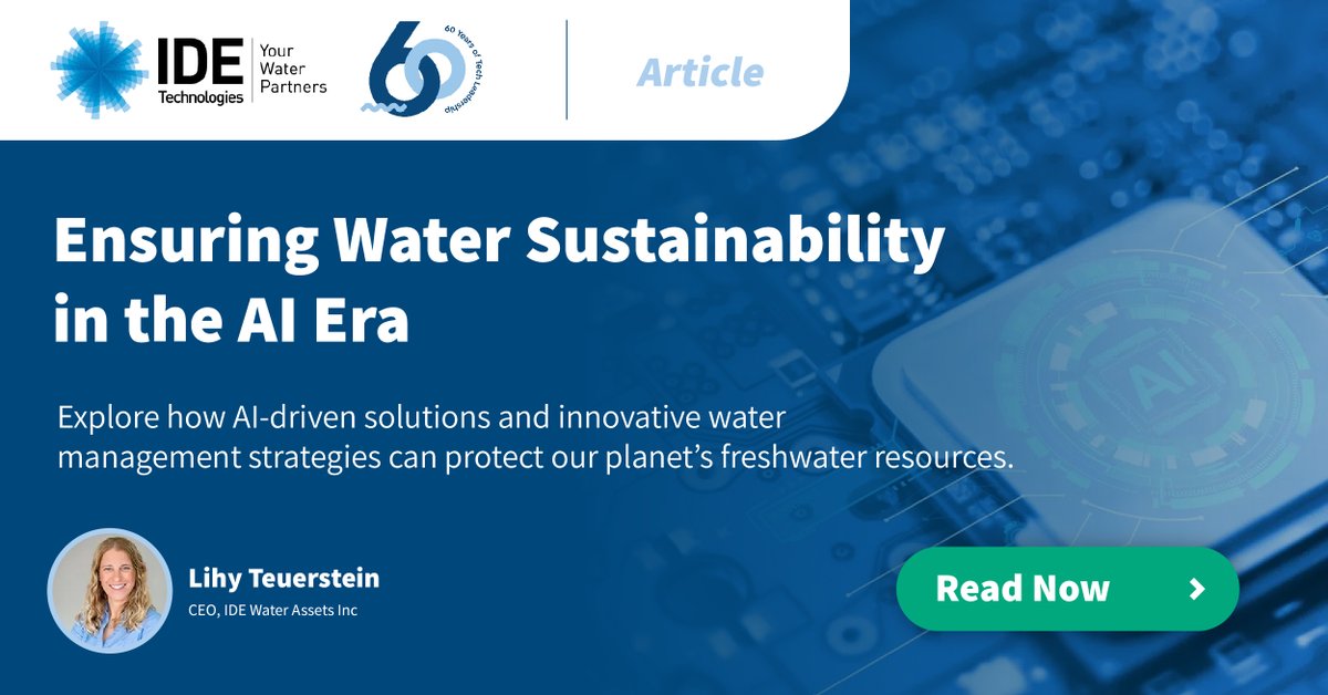 IDETechnologies's tweet image. Did you know? Every AI search or query has a #waterfootprint, with millions of gallons used daily. 💧Lihy Teuerstein, CEO, IDE Water Assets, highlights #wastewater reuse, #desalination &amp;amp; #waterpositive initiatives to secure resources. ➡️ Read more: hubs.la/Q03FghSd0