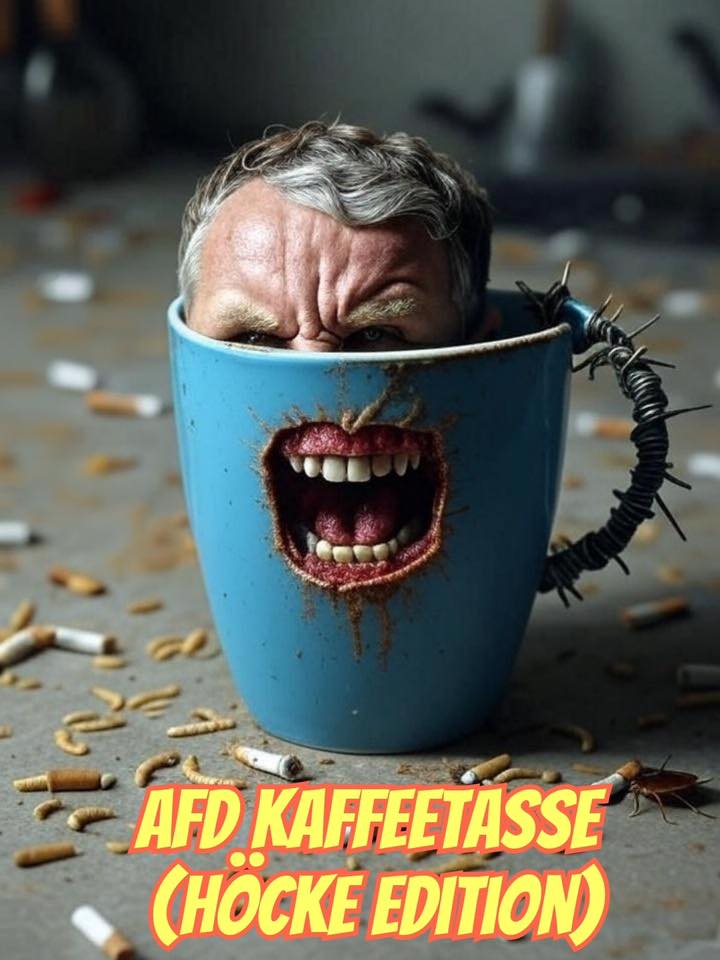 Suzimiya's tweet image. Karl Krawall #Fb schrieb

#Bildbeschreibung:
AFD KAFFEETASSE (HÖCKE EDITION)