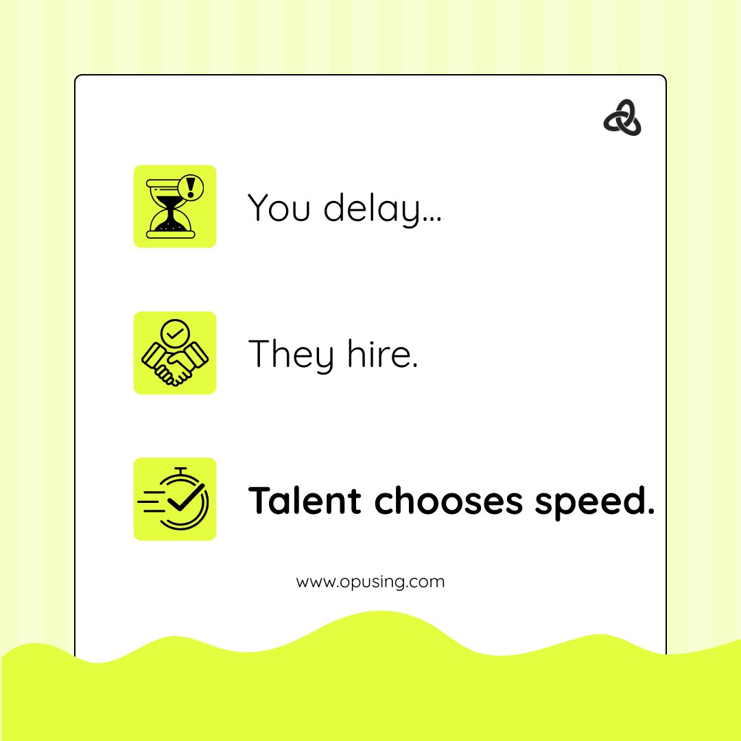 OpusingLLC's tweet image. Every extra day in your hiring process is a chance for competitors to win top talent. And they are winning. Talent goes where the response is fast and the offer is clear.

👉 Talk to Kevin or check out Opusing.com to stay ahead.

#Opusing #recruitment #hiring