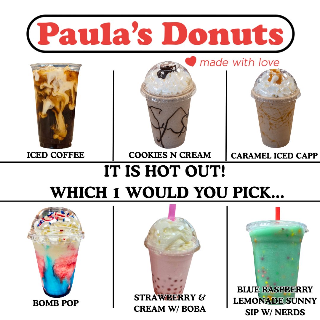 PaulasDonuts's tweet image. 🤔🤔☕😋

FREE DONUT w/ purchase of any Beverage today!!

Order online for a quick pick-up: paulasdonuts.com

#coffee #bombpop #redwhiteblue #labordayweekend #hotchocolate #milkndonuts #mintoreo #cookiesncream #donutslovecoffee #frozenwhitechocolate #icedcapp #cakebatter…
